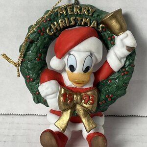 Disney Donald Duck Merry Christmas Ornament Wreath Santa 1993 Grolier Style